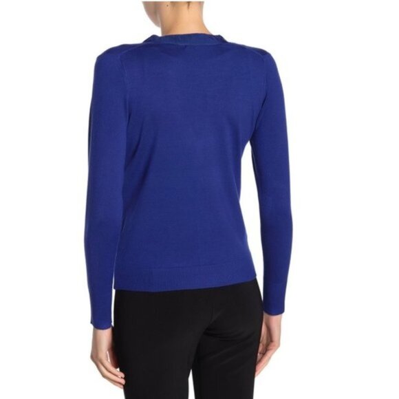 🎁 T Tahari Grosgrain Ribbon Trim V-Neck Cardigan - Picture 3 of 7